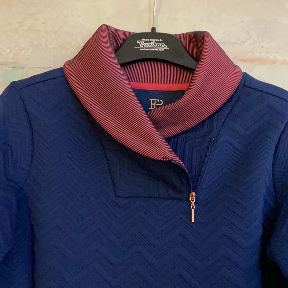 EP Navy Knit Athletic Pullover Ski Navy & Red Stripe Trim 3/4 Zip XS - Picture 5 of 8
